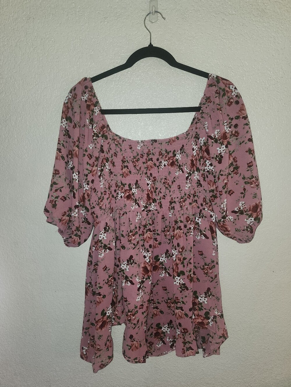 NWT Oddi "Just So Sweet Dusty Rose🥀Floral Print Smocked Puff Sleeve Top" Medium - Picture 9 of 12